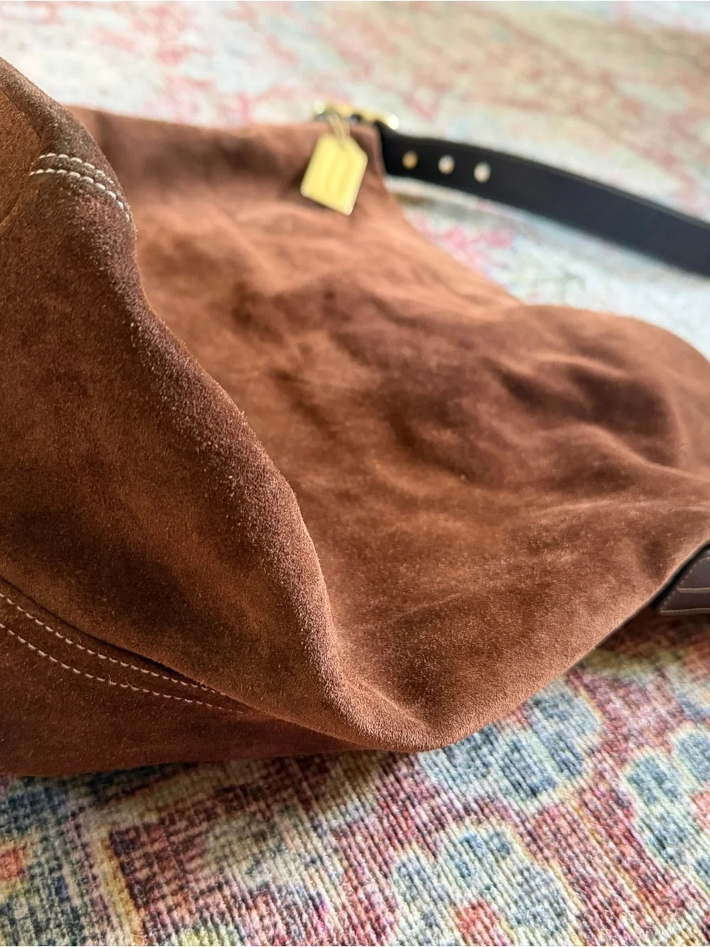 Coach Vintage Chelsea Suede Slouch Hobo Bag with Shoulder Strap gold hardware